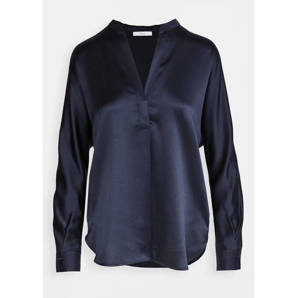 Vince Blouse Top Women's XS Blue Silk Solid Comfort V-Neck Long Sleeves Pullover - Picture 1 of 2
